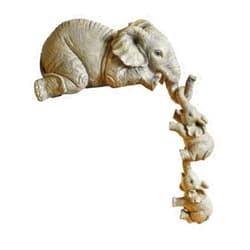 PerGar Elephant Statue, Resin Decorative Elephant Shelf Sitter Mother Hanging Two Babies Figurine for Home Decor Housewarming Gift,Hand Painted Resin Figurines for Home Decor Gift