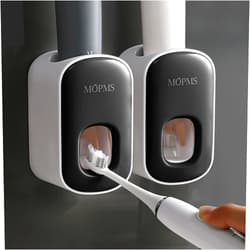 MOPMS Toothpaste Dispenser Wall Mounted for Bathroom Automatic Toothpaste Squeezer for Kids and Adult (Black-2PCS)