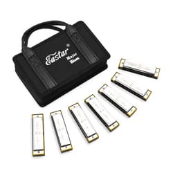 Eastar Major Blues Harmonica Sets 7 Keys Diatonic Harmonica in Key of C D E F G A Bb for Adults Beginners Students Kids 7-Pack with Carrying Case & Cleaning Cloth