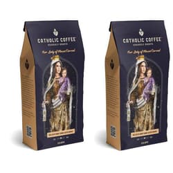Catholic Coffee Our Lady of Mount Carmel | Medium Roast Ground Coffee – Buttery Salted Caramel Notes | 12oz Bag – Catholic Gift Honoring the Brown Scapular Devotion (Pack of 2)