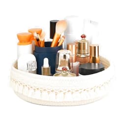 Mkono Makeup Perfume Holder Organizer Macrame Decorative Woven Rope Basket Boho Decor Cosmetics Desk Storage Baskets For Dresser Skin Care Lotions Essential Oils Dorm Room Essentials