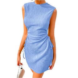 Acelitt Womens Summer Crewneck Sleeveless Cut Out Drawsting Ruched Mini Wedding Guest Dress