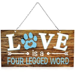 Jetec Love is a Four Legged Word Pet Paw Metal Hanging Vintage Decorative Signs Plaque Wall Decorative Sign for Dog Lover (12 x 6 Inch)
