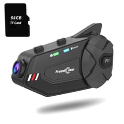 FreedConn Motorcycle Bluetooth Headset with Camera R1plus Recorder Motorcycle Helmet Bluetooth WiFi 1080P 1000M 6 Riders Group Intercom Helmet Communication System(Comes with 64G TF Card)