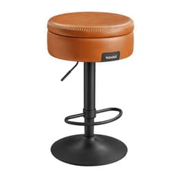 VASAGLE EKHO Collection - 360° Swivel Bar Stool, Height Adjustable Barstool with Storage, Synthetic Leather with Stitching, Mid-Century Modern, Kitchen Bar, Easy Assembly, Caramel Brown