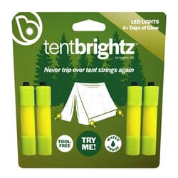 Brightz Tentbrightz LED Tent String Lights, 4 Pack - Quick Clip-On Guyline Sticks for Nighttime Safety - Long-Lasting 4-Day Lighting for Camping, Hiking, and Backpacking