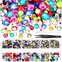 TecUnite 2000 Pieces Flat Back Gems Round Crystal Rhinestones 6 Sizes (1.5-6 mm) with Pick Up Tweezer and Rhinestones Picking Pen for Crafts Nail Face Art Clothes Shoes Bags DIY (Multicolors)