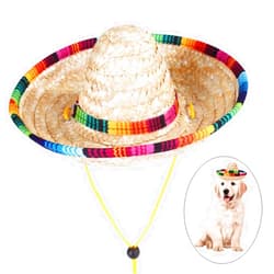 MeiAOBest Pet Hats, Dog Sombrero Hat Straw Sombrero Hats Adjustable Cat Cap for Dog Cats (S)