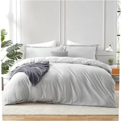 Hearth & Harbor Light Grey Duvet Cover Queen Size - 3 Piece Queen Duvet Cover Set, Soft Double Brushed Queen Size Duvet Covers with Button Closure, 1 Duvet Cover 90x90 inches and 2 Pillow Shams