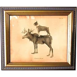 Handmade Boston Terrier Dog Riding Moose Vintage Collage Semi-Matte Photo Print Tea Stained Background dog art dog gift for dog mom gift for her dog novelty gift wall decor art print