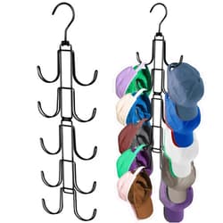 NAKBINX Hat Organizer for Closet, Collapsible Caps Rack with 10 Rotatable Large Hooks, Holds Up to 40 Baseball Caps, Metal Space Saving Hat Hanger for Display, Storage and Closet Organizers, Black