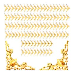 PDETVEO 100PCS Metal Corner Protectors, Vintage Bronze Decorative Edge Guards for Albums, Photo Frames, Books & Jewelry Box, Craft Corner Embellishments（Gold）