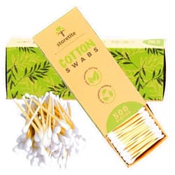 Storetite Organics, Biodegradable Bamboo Cotton Swabs - Buds for Ear Cleaning, Makeup, Pet Care, First Aid, Art & Crafts, Safe & Sustainable Alternative, Paper Packaging 500pcs