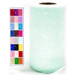 Ableme Deco Glitter Tulle Fabric Rolls, 6 Inch 50 Yards (150ft) Sparkling Spool Ribbon Sequin Netting for Tutu Skirt Gift Wrapping Wedding Party Decoration (Aqua Blue)
