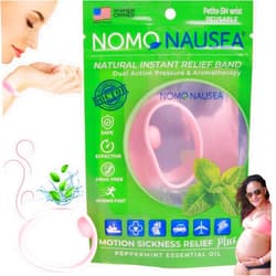 NOMO Nausea Relief Wristband for Pregnancy | Motion Sickness Band with Peppermint Aromatherapy and Acupressure | 30-Second Nausea Relief Band | Petite to Small | Pink | Pack of 2