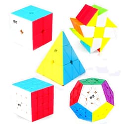 Roxenda Speed Cube Set, Speed Cube Bundle of 2x2 4x4 Megaminx Windmill Cube and Pyramid Cube Smoothly Magic Cubes Collection for Kids & Adults [5 Pack] (Stickerless)