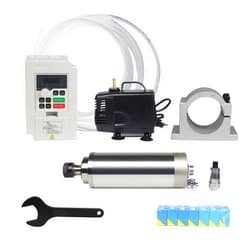 RATTMMOTOR CNC Spindle Motor Kit 110V 2.2KW Water Cooled 80mm Spindle Motor ER20 24000RPM 400HZ+2.2KW VFD 110V Single to 3 Phase Inverter Variable Frequency Drive+Mount Clamp+Water Pump+ER20 Collet