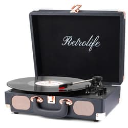 Retrolife Record Player Bluetooth Portable Suitcase Vinyl Player with Built-in Speakers Retro Style Record Player for Vinyl Records 3-Speed RCA Line Out AUX in Vintage Turntable Upgrade Black