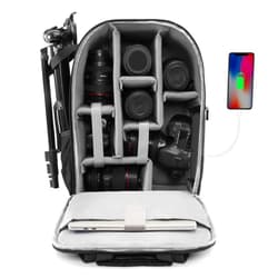 CADeN Camera Backpack Bag for DSLR/SLR Mirrorless Camera Waterproof with 15.6 inch Laptop Compartment, USB Charging Port, Tripod Holder, Rain Cover, Camera Case Compatible for Sony Canon Nikon Black L