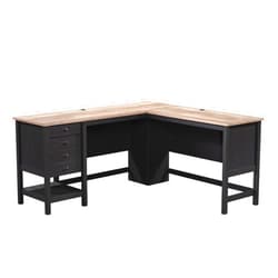 Sauder Cottage Road L Shaped Desk Computer Desk with Drawers, Home Office Desk with Optional File Cabinet Storage, Cable Management, in Raven Oak Finish
