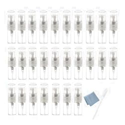 Elfenstall- 30pcs Mini Clear 2ml 5/8Dram Atomizer Vial Glass bottle Spray Refillable Perfume Empty Sample Bottle Clean Cloth Free 3ML Pipette for Travel Party