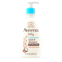 Aveeno Baby Daily Moisturizing 2-in-1 Wash & Shampoo, Baby Body Wash & Shampoo with Shea Butter & Oat Extract Gently Cleanses Baby's Sensitive Skin & Scalp, Gentle Coconut Scent, 12 fl. oz