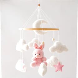 EERKEOD Baby Crib Mobile Bunny Nursery Mobile for Boys Girls Teddy Velvet Mobile Nursery Decor for Infant Bedroom Hanging Baby Mobile for Bassinet Newborn Baby Gift（Pink Bunny）