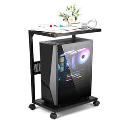 Bfttlity PC Stand Computer Tower Stand 2-Tier Metal CPU Stand with Locking Caster Wheels Suitable for Most PC (S)