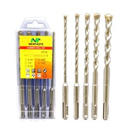 NEWTASTE 5PCS SDS Plus Rotary Hammer Drill Bit Set, Carbide Tipped for Stone, Brick, Marble, Concrete, Masonry Drill Bit with Storage Box(Size 3/16