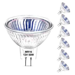Flaspar GU5.3 Halogen Bulb, 6 Pack MR16 50W 12V Dimmable High Brightness, 2800K Warm White Clear Glass Cover Long Lifespan, MR16 GU5.3 Base Bulbs for Landscape, Track Lights, Candle Wamer Lights