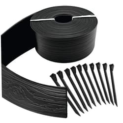 MASTER MARK Terrace Board, Landscape Coiled Edging, Grass Barrier, Bender Board, Garden Borders 4 in. x 40 ft. with 10 Stakes (Black)