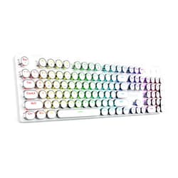 Redragon K710 Wireless Typewriter Style Mechanical Gaming Keyboard, Bluetooth/2.4Ghz/Wired, RGB Backlit, Rechargeable, Blue Switch - Clicky, Metal Panel, Round Keycaps, White