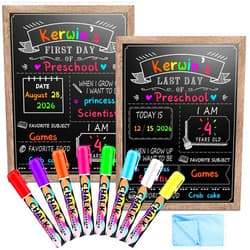 EAONE 12 x 16 in First Day of School Board Sign for All Grades Student, Wood Frame Back to School Chalkboard Sign for Kids 1st and Last Day, Double-Side, with 8 Dry Erase Markers & 1 Wipe Cloth