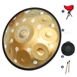 GLADFRESIT Handpan Drum 10 notes, 22 inches, in D minor, comes with a handpan stand, handpan backpack, two mallets, and a cleaning cloth.