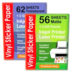 AgoDeo Premium Printable Vinyl Sticker Paper Matte for Inkjet Printer 56 sheets + Premium Printable Vinyl Sticker Paper Translucent for Inkjet Printer 62 sheets for DIY projects| by AGODEO