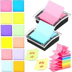 Thenshop 12 Pad Pop up Sticky Notes with 2 Pack Pop up Note Dispenser Post Note Holder Black Base Clear Top Self Stick Memo Pads Blank Adhesive Notes 3x3 Refills, 100 Sheet/pad (Assorted Colors)