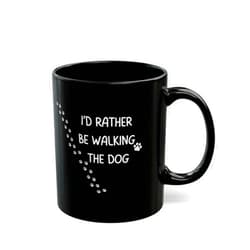 Generic I'd Rather Be Walking The Dog Black Coffee Mug – Funny Pet Lover Gift, Dog Walker Cup with Paw Prints, Ceramic Tea Cup for Animal Owners, Cute Morning Drinkware for Dog Moms and Dads (15 oz)