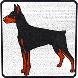 EXPRESS-STICKEREI Doberman Patch | Iron-on Patch for All Fabrics & Leather | Dobermann Sticker for Clothing and Leather | Dog breeding Badge Animal Emblem Dog Accessory | 2.95x2.95 in