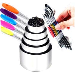 TILUCK measuring cups and magnetic measuring spoons set, stainless steel measuring cups, 6 double-sided stainless steel measuring spoons & 1 leveler (5+7)
