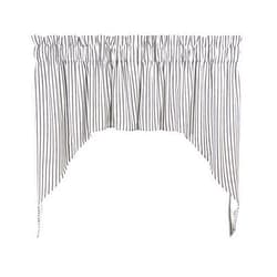 Cackleberry Home Black and White Ticking Stripe Woven Cotton Swag Curtains 36 Inches W x 38 Inches L