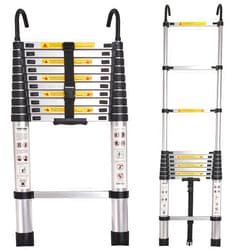 MAOHELAD 12.5 Telescoping Ladder,13 Step Ladder,330LB Load Capacity,Portable Telescopic Folding Extension Ladder Heavy Duty Collapsible (Silver, 12.5 FT with 2 Hooks)
