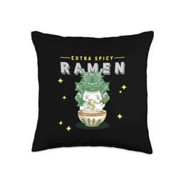 Funny chibi animals eating ramen noodles otaizart Kawaii Japanese Chibi Anime Neko Eating Ramen Noodles Throw Pillow, 16x16, Multicolor