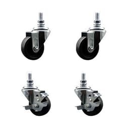 Service Caster 890883720 883720 True 3 Inch Threaded Stem Caster Set - Light Duty Replacement - Polyolefin Wheel - Includes 2 Swivel Casters & 2 Swivel Casters with Brakes - Service Caster Brand