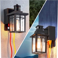 Myhaptim Porch Lights with GFCI Outlet,Dusk to Dawn Motion Sensor Outdoor Lights,3 Lighting Modes Black Front Door Lights,Waterproof Exterior Light Fixture,Outside Wall Lamp for House Patio Garage