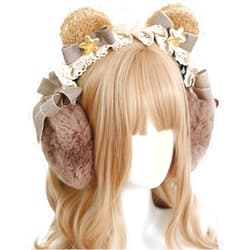 CoBtee Lolita Kawaii Cute Sheep Ears Hair Band Ear Warmers Headband Head Wrap Women Girls Winter Christmas Party Halloween (bear ear earmuff)