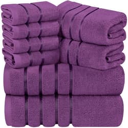 Utopia Towels 8-Piece Luxury Towel Set, 2 Bath Towels, 2 Hand Towels, and 4 Wash Cloths, 600 GSM Ring Spun Cotton Highly Absorbent Viscose Stripe Towels Ideal for Everyday use (Plum)