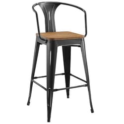 America Luxury - Stools Industrial Country Cottage Farm Bar Pub and Dining Kitchen Bar Stool Chair, Metal Steel Wood, Black