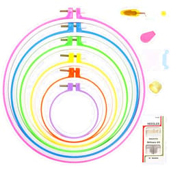 ONESHAW 6 Pieces Embroidery Hoops with 16 Needles Plastic Multicolor Circle Cross Stitch Supplies Embroidery Circle Set Embroidery kit Different Size 3.4 inch to 10.4 inch