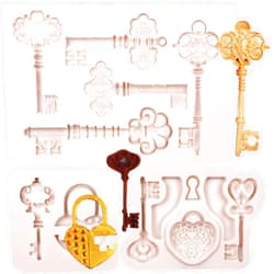 Ywzbomoldrm Vintage Key Cake Fondant Mold 3 Pcs, Lock Keyhole Chocolate Silicone Mold, Mini Love Keys Candy Mold for Cake Decoration Sugar Cupcake Topper Cake Pop Popsicle, Polymer Clay Crafts