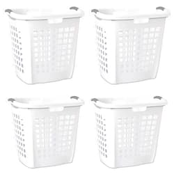 Sterilite Ultra Easy Carry Laundry Hamper, Comfort Handles to Easily Carry Clothes Between the Bedroom and Laundry Room, Plastic, White, 4-Pack